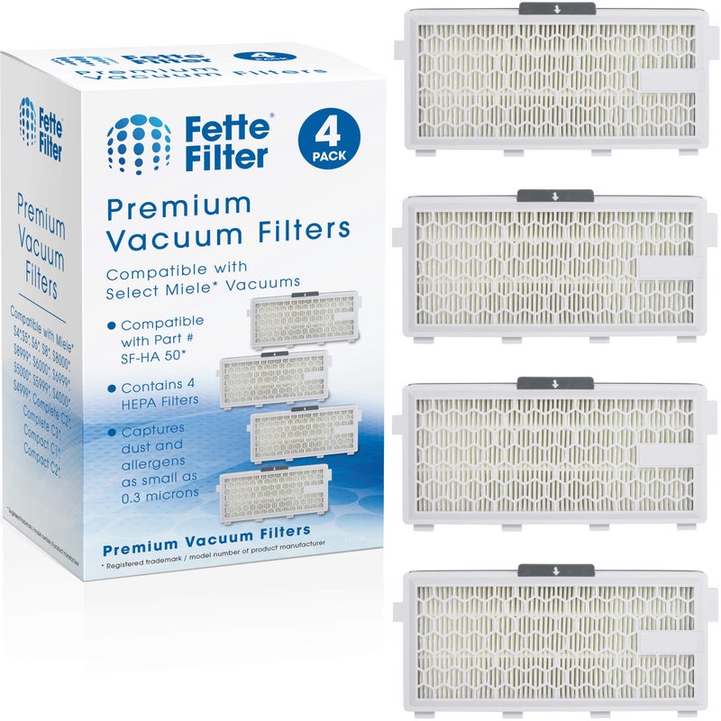 Fette Filter - HEPA Filters Compatible with Miele AirClean SF-HA 50 Filter for Model # S4, S5, S6, S8, S8000, S8999, S6000, S6999, S5000, S5999, S4000, S4999, Complete C2 & C3 (Pack of 4) - Image 1